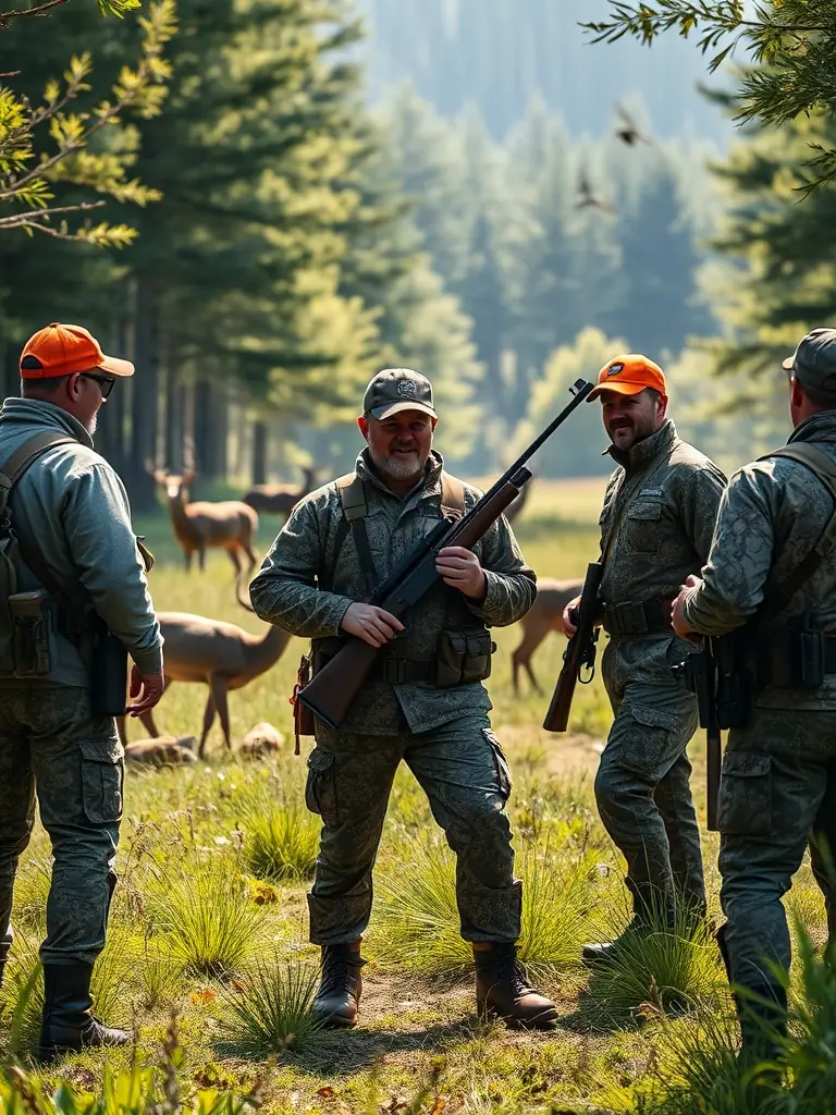 An image showcasing the ASSOCIATION COMMUNALE DE CHASSE AGREEE DE BREUILLET members engaged in an anti-poaching patrol in the local forests, highlighting their commitment to protecting wildlife.