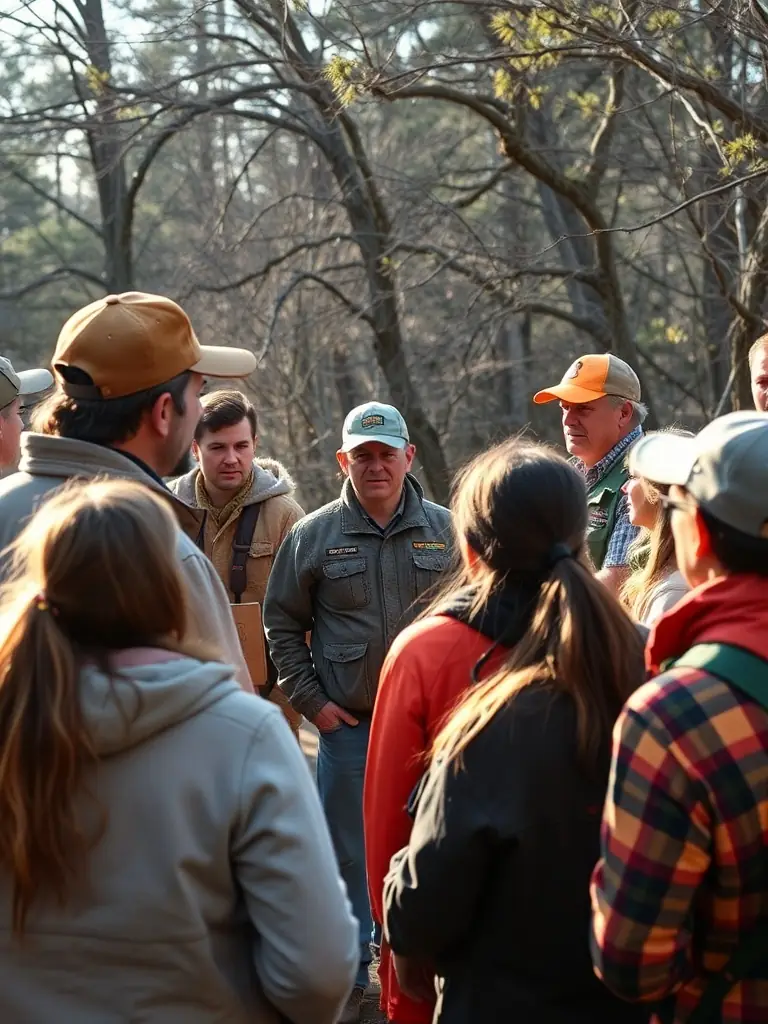 A picture of ASSOCIATION COMMUNALE DE CHASSE AGREEE DE BREUILLET members conducting a workshop on sustainable wildlife management practices for local residents, emphasizing education and conservation.